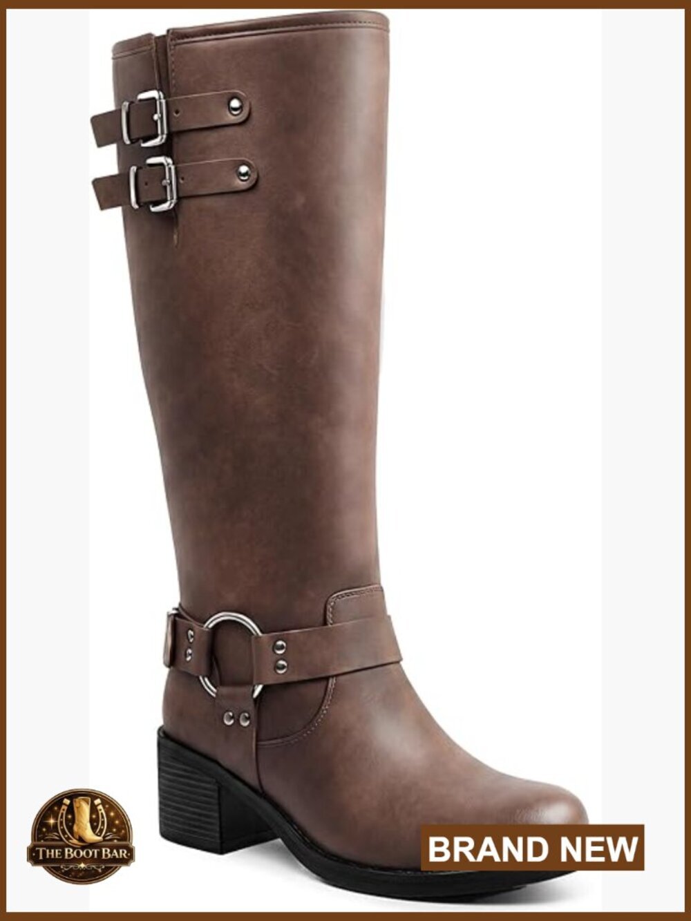 Faux Leather Square Toe Chunky Heel Knee High Boots